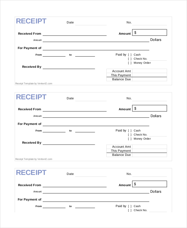 Printable Cash Receipt Template Free - printable receipt template