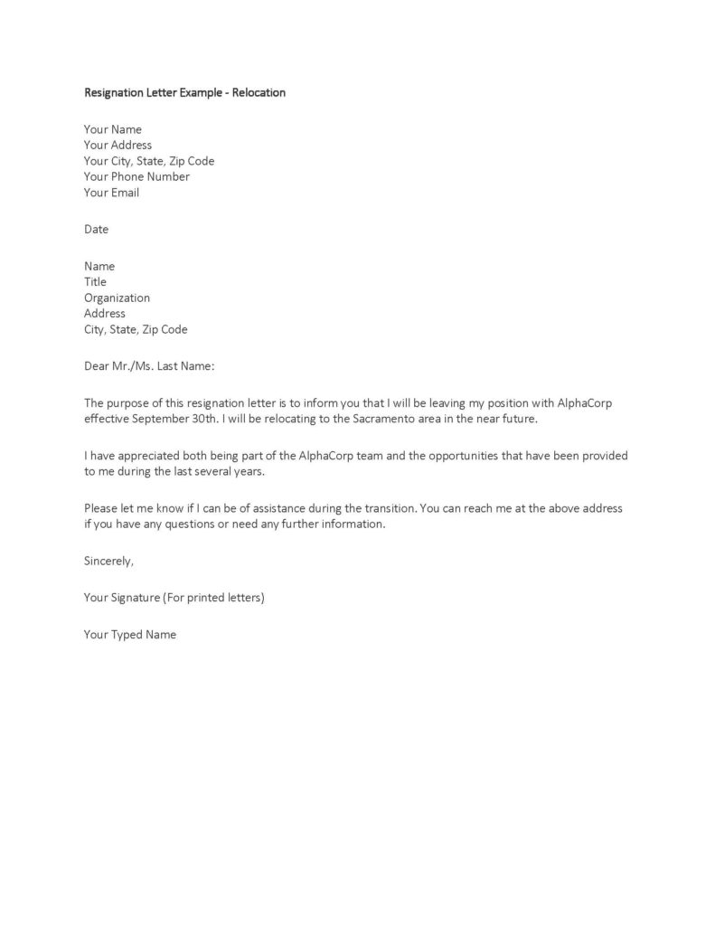 Quitting Letter Template