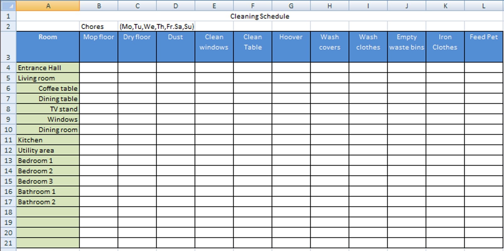 Housekeeping Checklist Format For Office In Excel ...